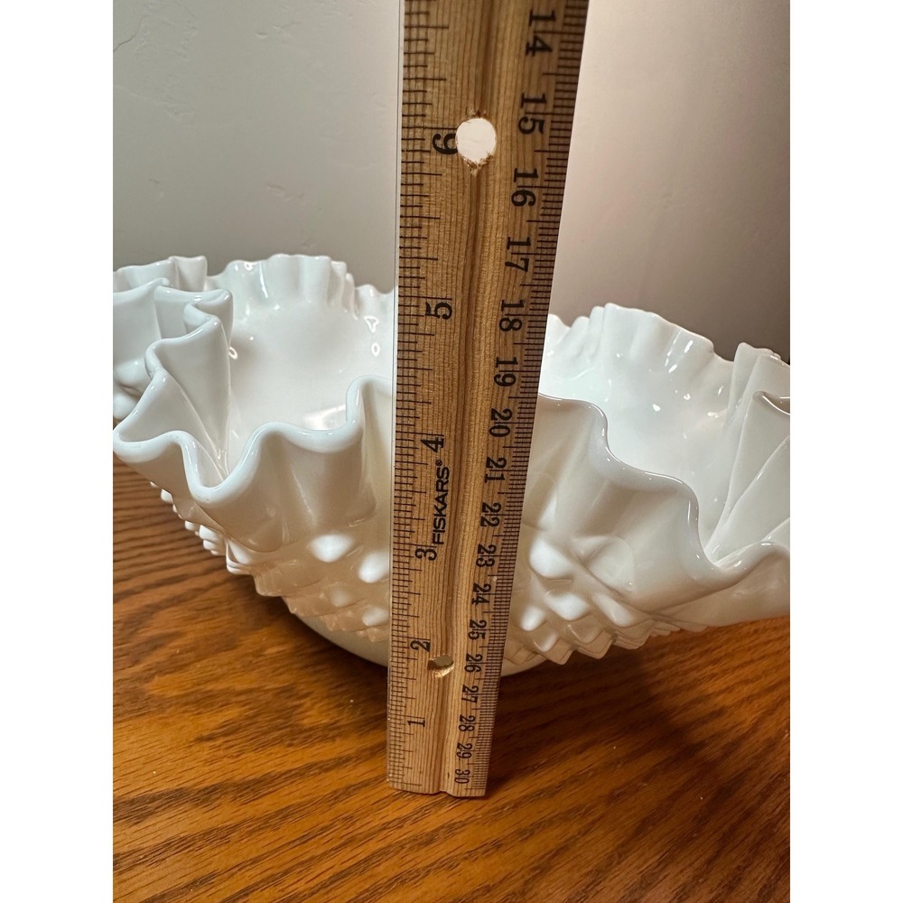 Vintage Large Fenton Hobnail Milk Glass Bowl with Ruffled Edge - Picture 6 of 7